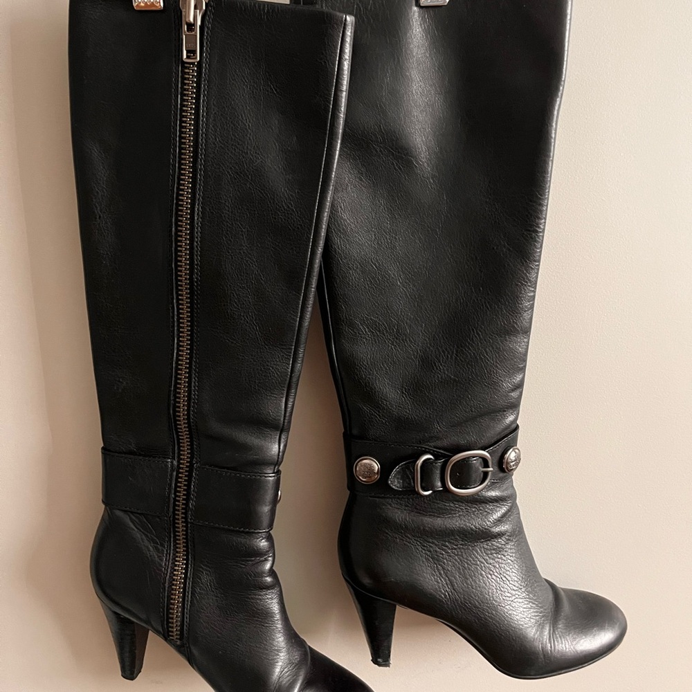 Coach Elegant Black Leather Knee-High Boots